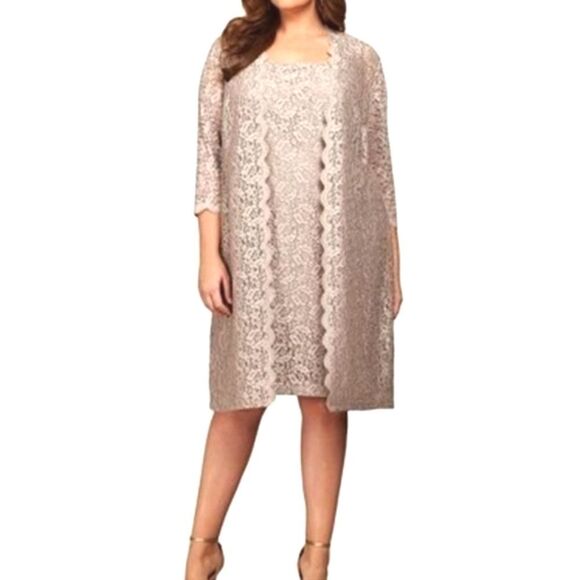 Alex Evenings Women's Taupe Evening Dress With Duster - Picture 1 of 15